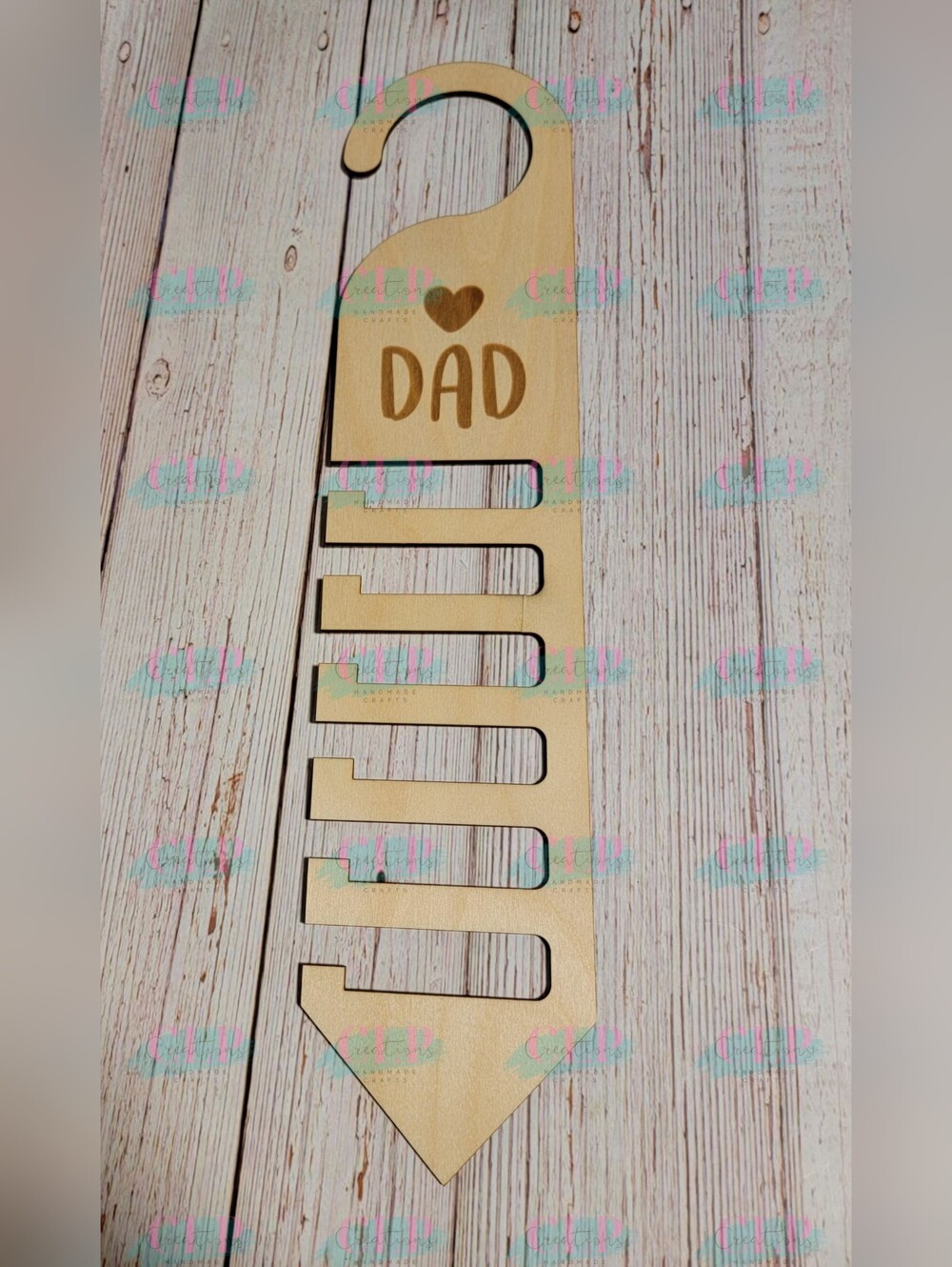 Laser Engraved Wood 'Dad' Tie Hanger in Natural Wood Tone